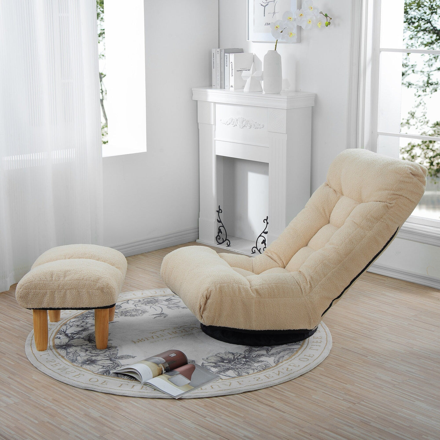 Ensemble de fauteuil inclinable rembourré sans accoudoirs avec pouf et appui-tête réglable