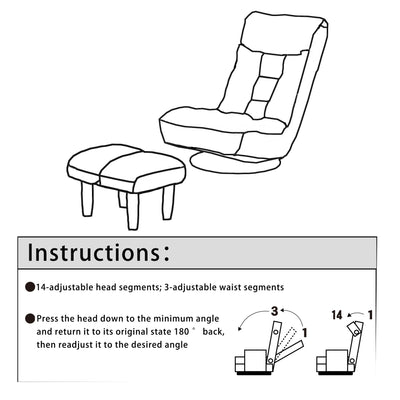 Ensemble de fauteuil inclinable rembourré sans accoudoirs avec pouf et appui-tête réglable