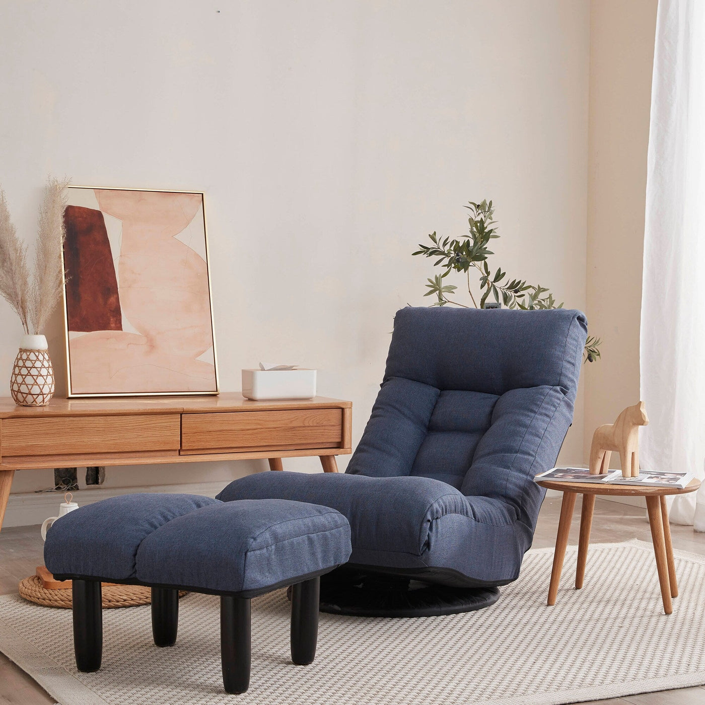 Ensemble de fauteuil inclinable rembourré sans accoudoirs avec pouf et appui-tête réglable
