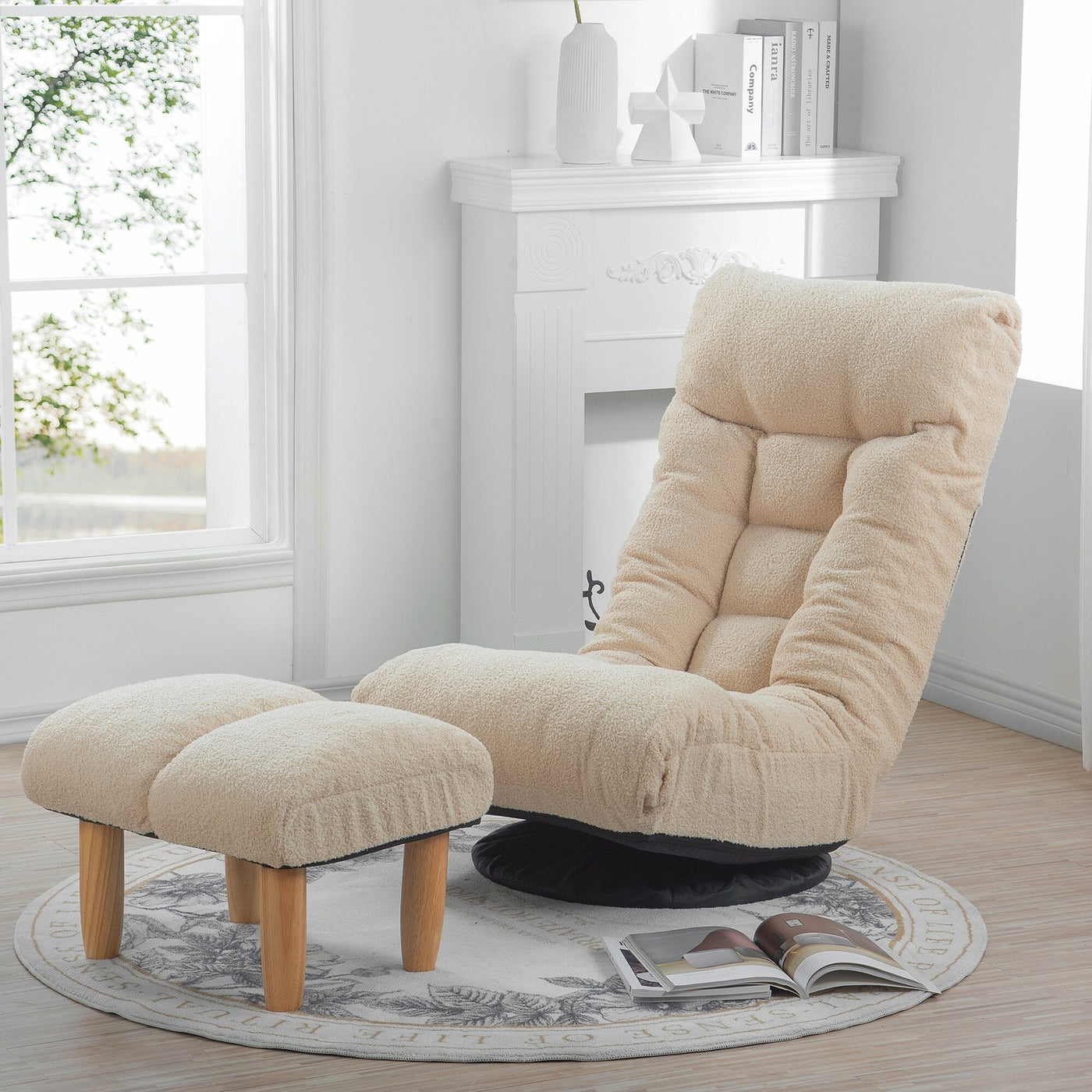 Ensemble de fauteuil inclinable rembourré sans accoudoirs avec pouf et appui-tête réglable