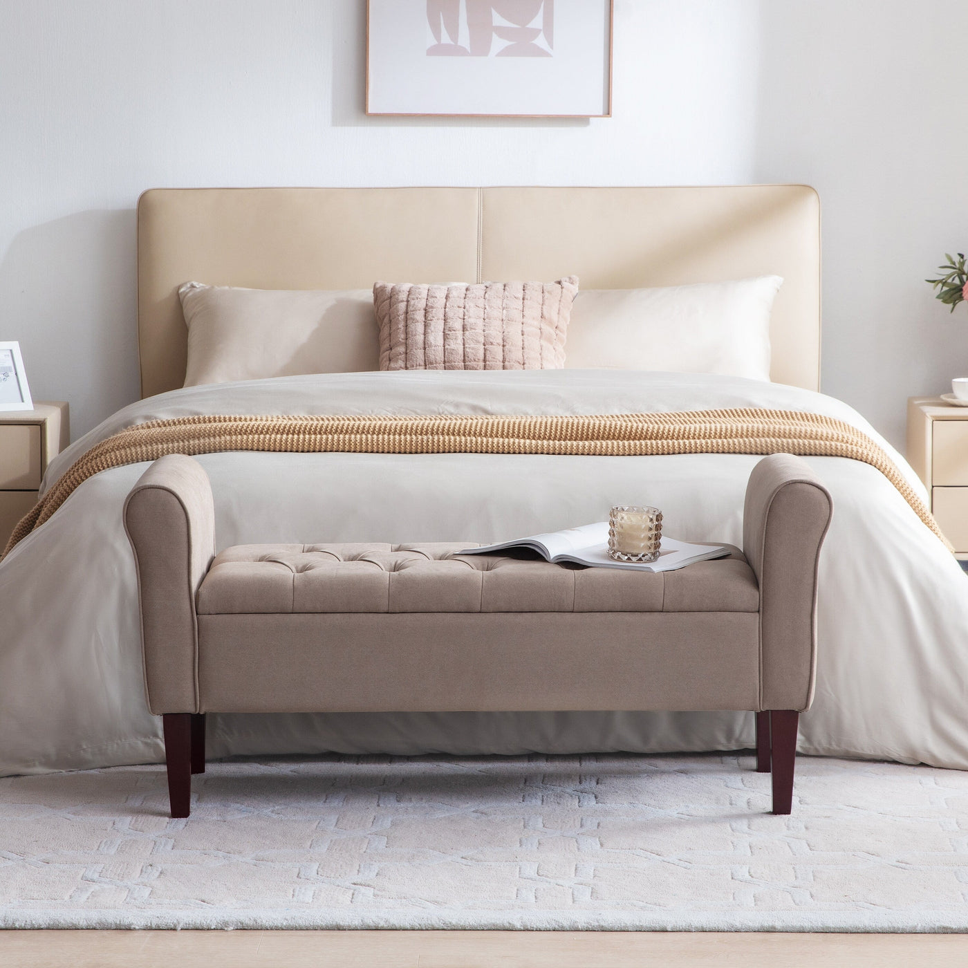 Banc de rangement rembourré, banc d'entrée avec dessus rabattable touffeté, 50,4 pouces