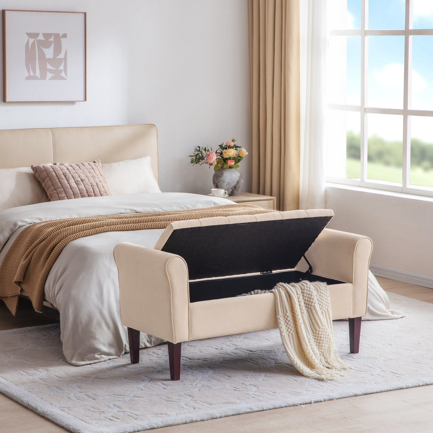 Banc de rangement rembourré, banc d'entrée avec dessus rabattable touffeté, 50,4 pouces