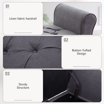 Banc de rangement rembourré, banc d'entrée avec dessus rabattable touffeté, 50,4 pouces