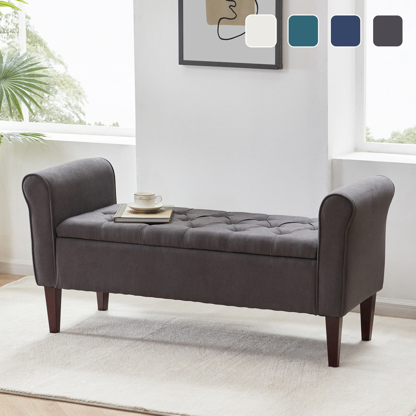 Banc de rangement rembourré, banc d'entrée avec dessus rabattable touffeté, 50,4 pouces