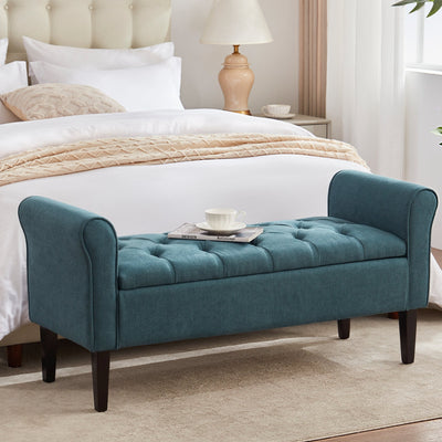 Banc de rangement rembourré, banc d'entrée avec dessus rabattable touffeté, 50,4 pouces