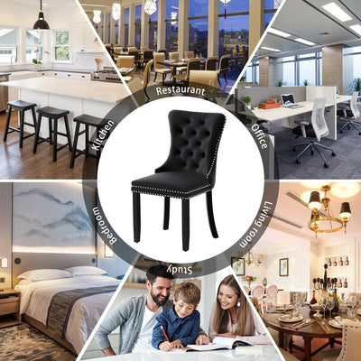 Chaise de salle à manger capitonnée en velours avec pieds en bois massif, lot de 6