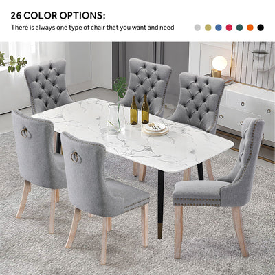 Chaise de salle à manger capitonnée en velours avec pieds en bois massif, lot de 6