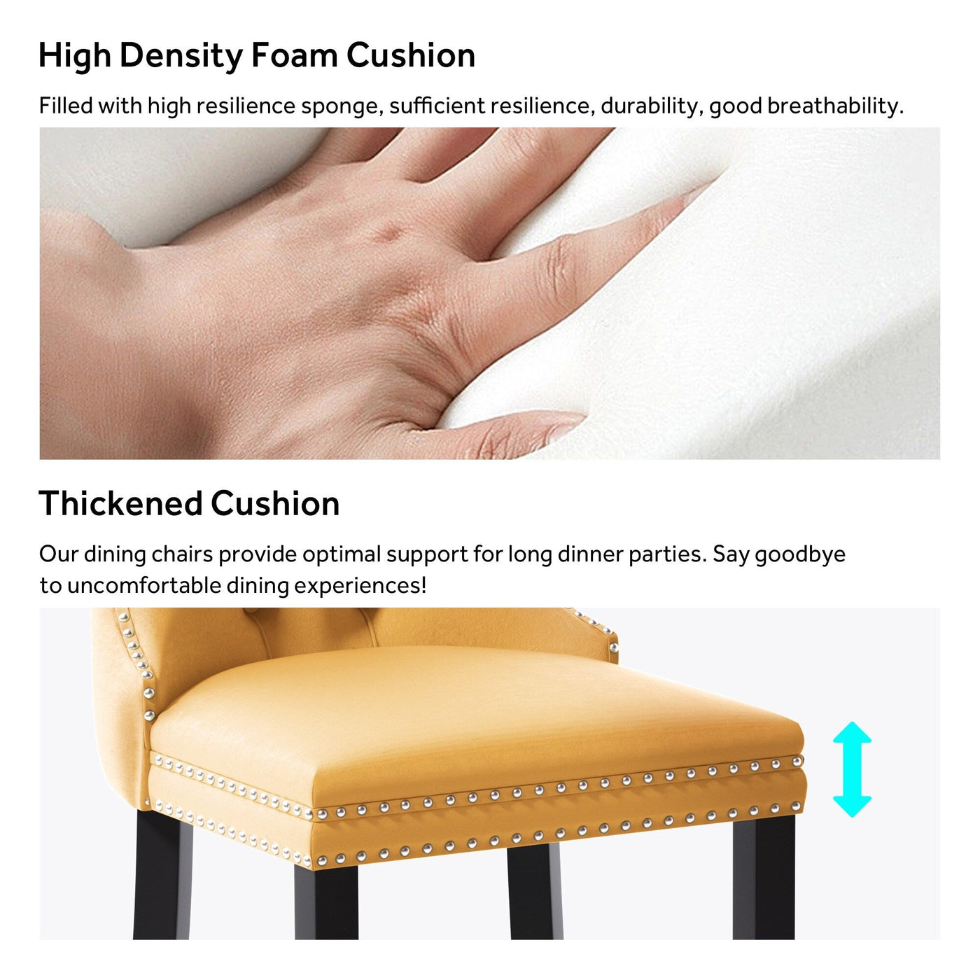 Chaise de salle à manger capitonnée en velours avec pieds en bois massif, lot de 6