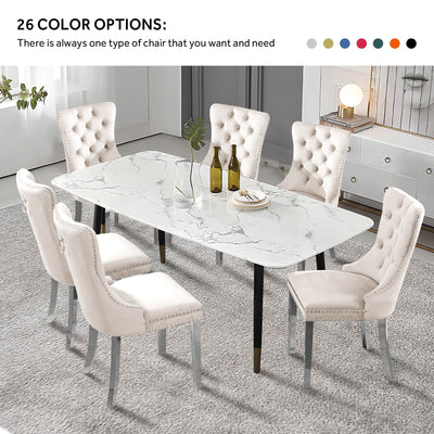 Chaise de salle à manger capitonnée en velours avec pieds en bois massif, lot de 6