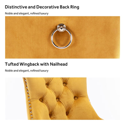 Chaise de salle à manger capitonnée en velours avec pieds en bois massif, lot de 6