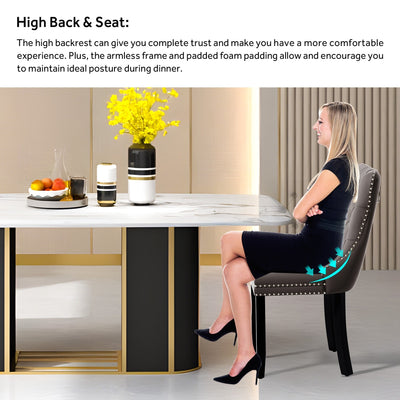 Chaise de salle à manger capitonnée en velours avec pieds en bois massif, lot de 6