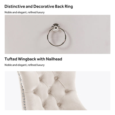 Chaise de salle à manger capitonnée en velours avec pieds en bois massif, lot de 6