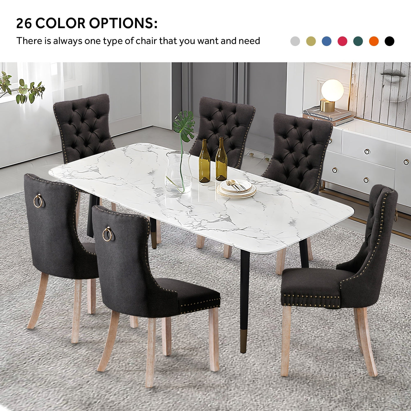 Chaise de salle à manger capitonnée en velours avec pieds en bois massif, lot de 6