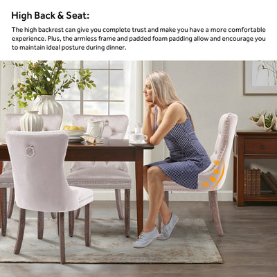 Chaise de salle à manger capitonnée en velours avec pieds en bois massif, lot de 6