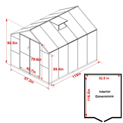 Serre de jardin en aluminium VEIKOUS avec ventilation de toit réglable et porte verrouillable, gris