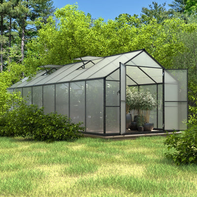 Serre de jardin en aluminium VEIKOUS avec ventilation de toit réglable et porte verrouillable, gris