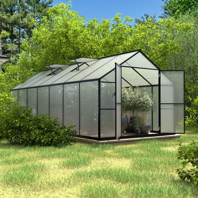 Serre de jardin en aluminium VEIKOUS avec ventilation de toit réglable et porte verrouillable, gris