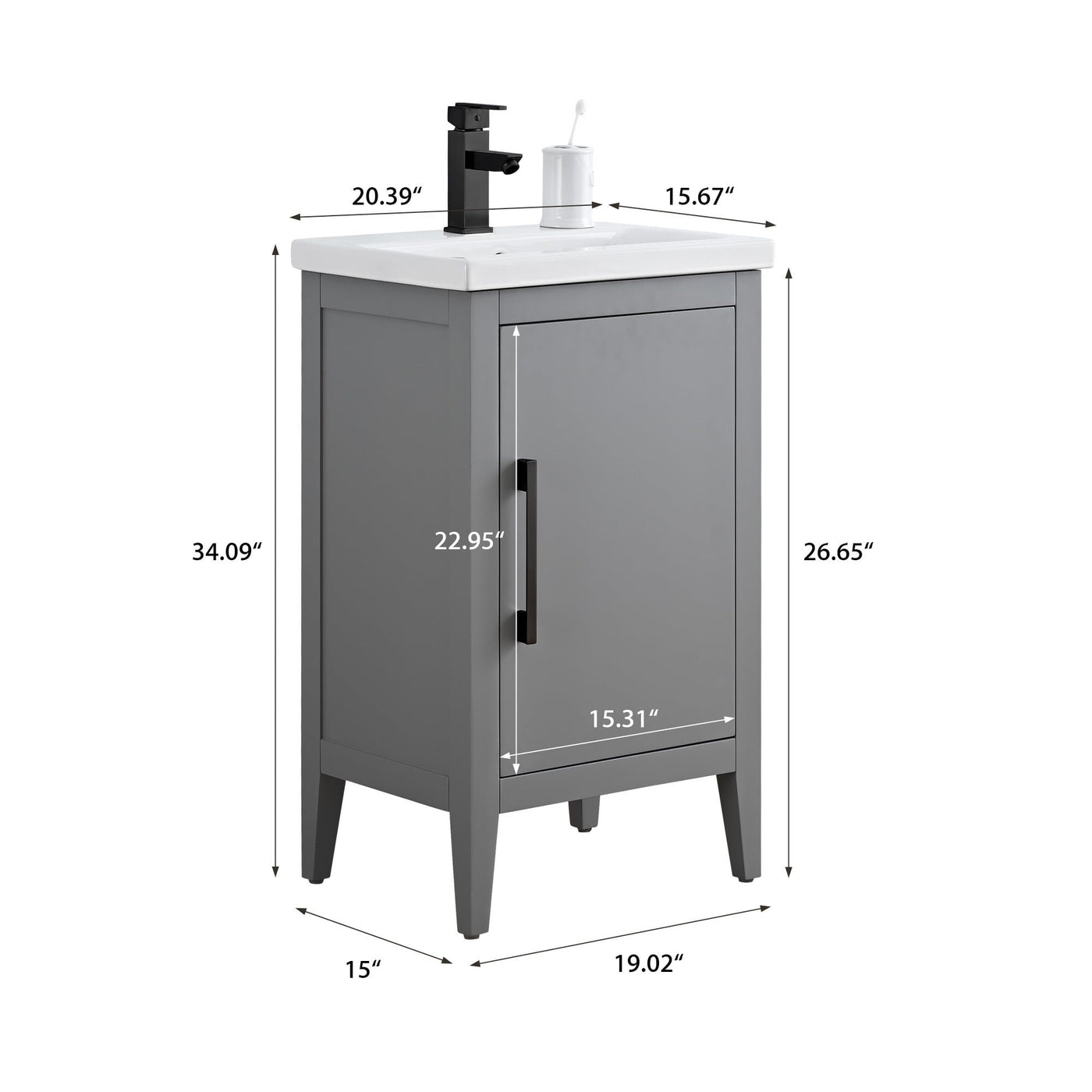 Meuble-lavabo simple Vanity Art 20, 24 ou 30 avec dessus en céramique