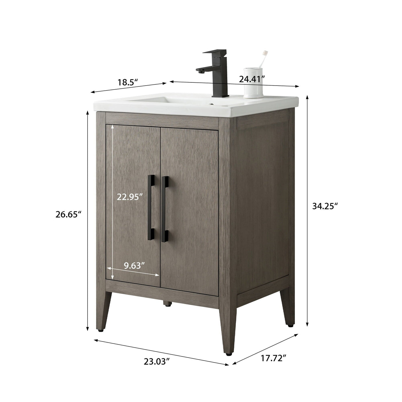 Meuble-lavabo simple Vanity Art 20, 24 ou 30 avec dessus en céramique