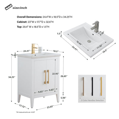 Meuble-lavabo simple Vanity Art 20, 24 ou 30 avec dessus en céramique