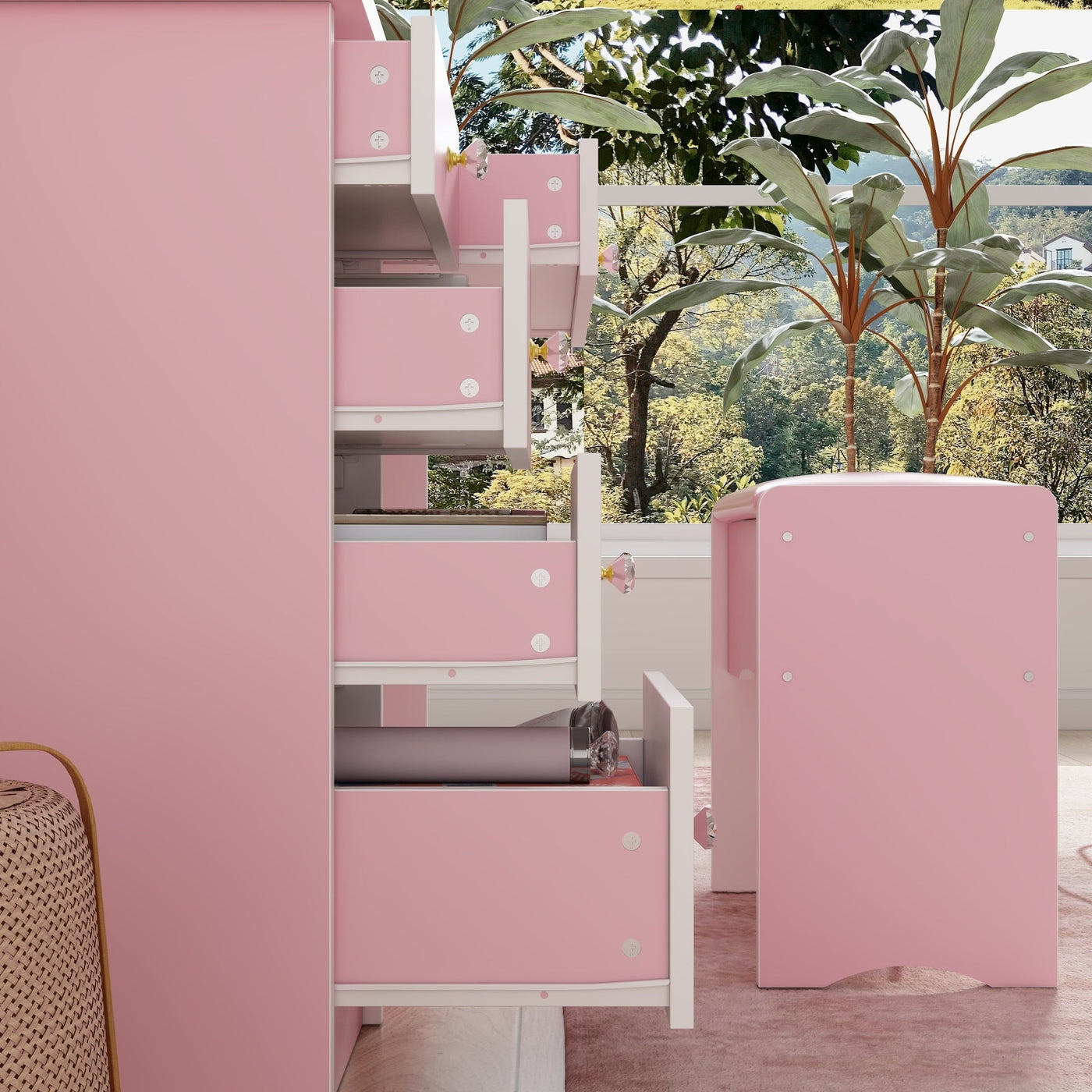 Ensemble de coiffeuse avec miroir et lampe, coiffeuse de maquillage avec tabouret