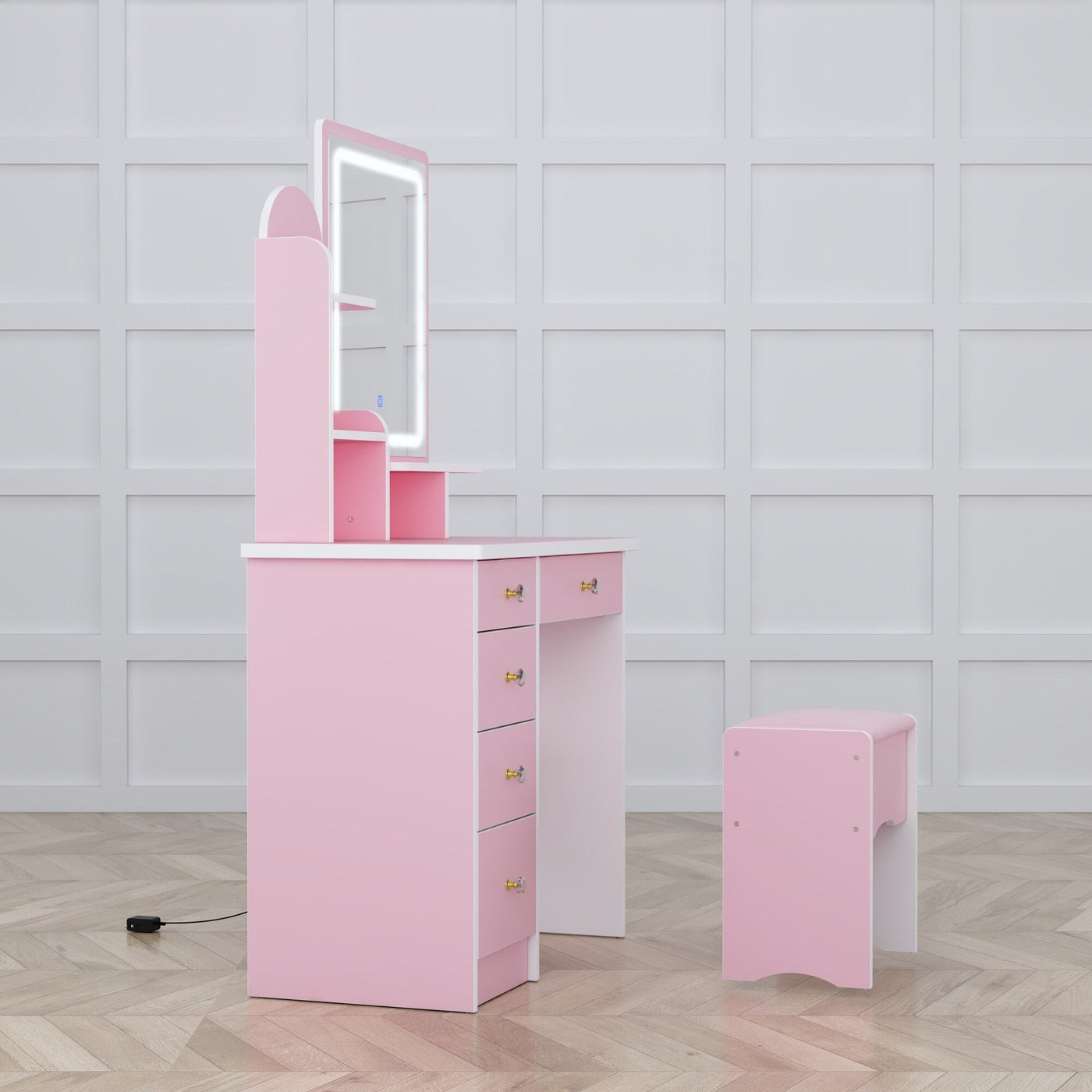 Ensemble de coiffeuse avec miroir et lampe, coiffeuse de maquillage avec tabouret