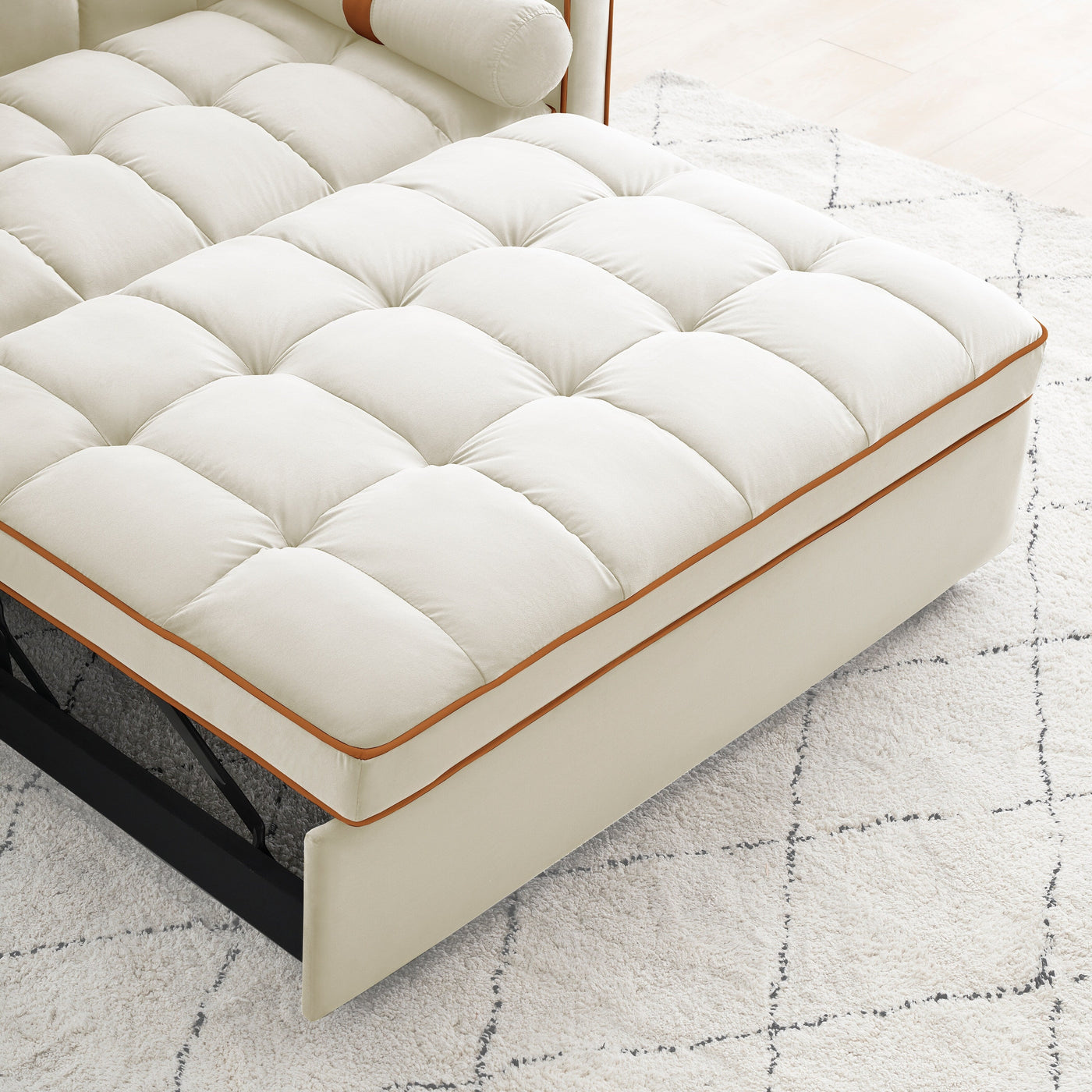 Canapé-lit convertible 2 places en velours de 55 pouces avec lit gigogne, inclinaison réglable, poches latérales et support pour téléphone