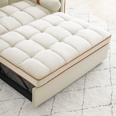 Canapé-lit convertible 2 places en velours de 55 pouces avec lit gigogne, inclinaison réglable, poches latérales et support pour téléphone