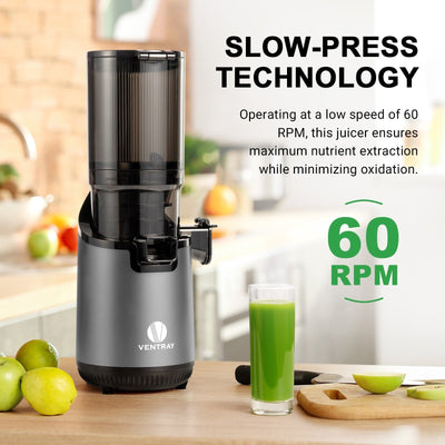 Extracteur de jus à mastication lente Ventray 900, extracteur de jus à pression à froid avec goulotte d'alimentation extra large de 5,1 pouces
