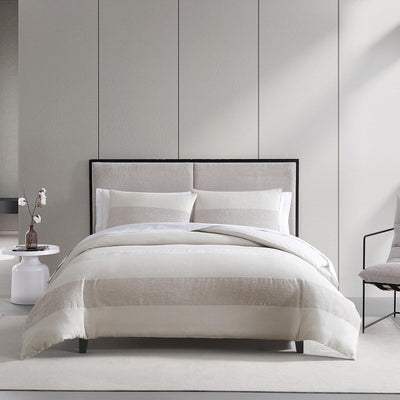 Parure de couette Vera Wang en chenille gaufrée beige à rayures