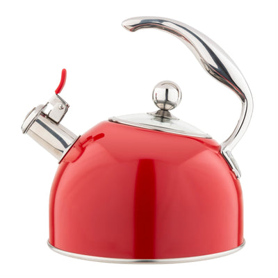Bouilloire sifflante Viking en acier inoxydable rouge de 2,6 litres avec base à 3 couches