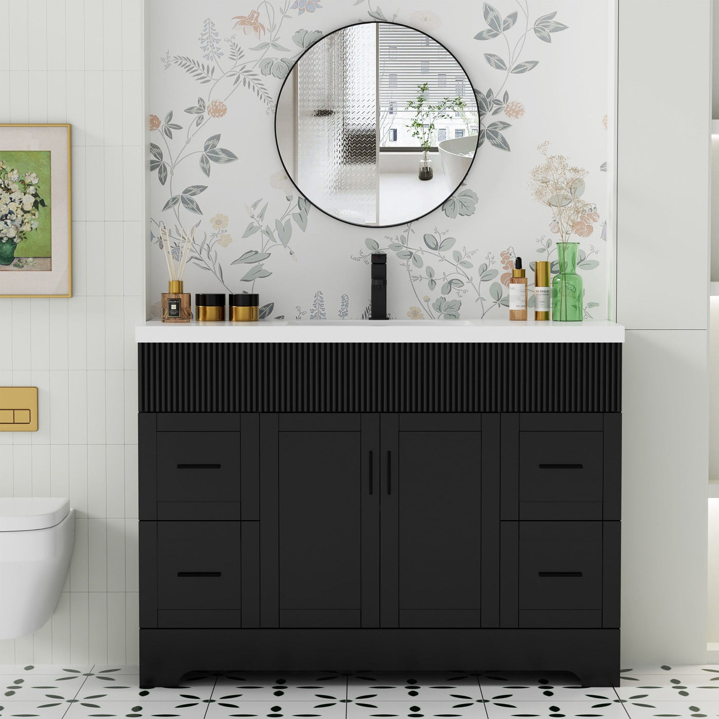Ensemble de meuble-lavabo Wavy Line 30/36/48 avec lavabo et robinet