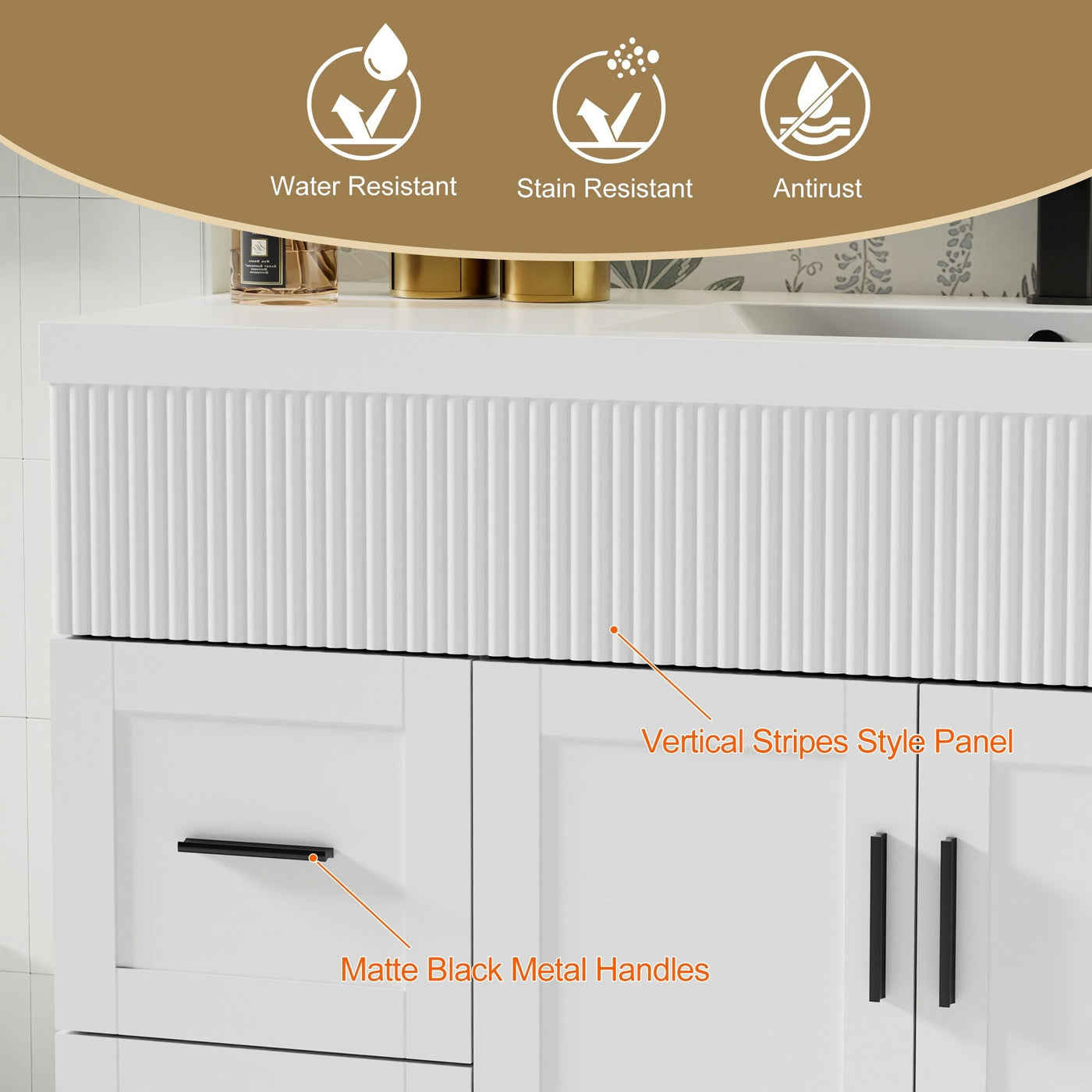 Ensemble de meuble-lavabo Wavy Line 30/36/48 avec lavabo et robinet