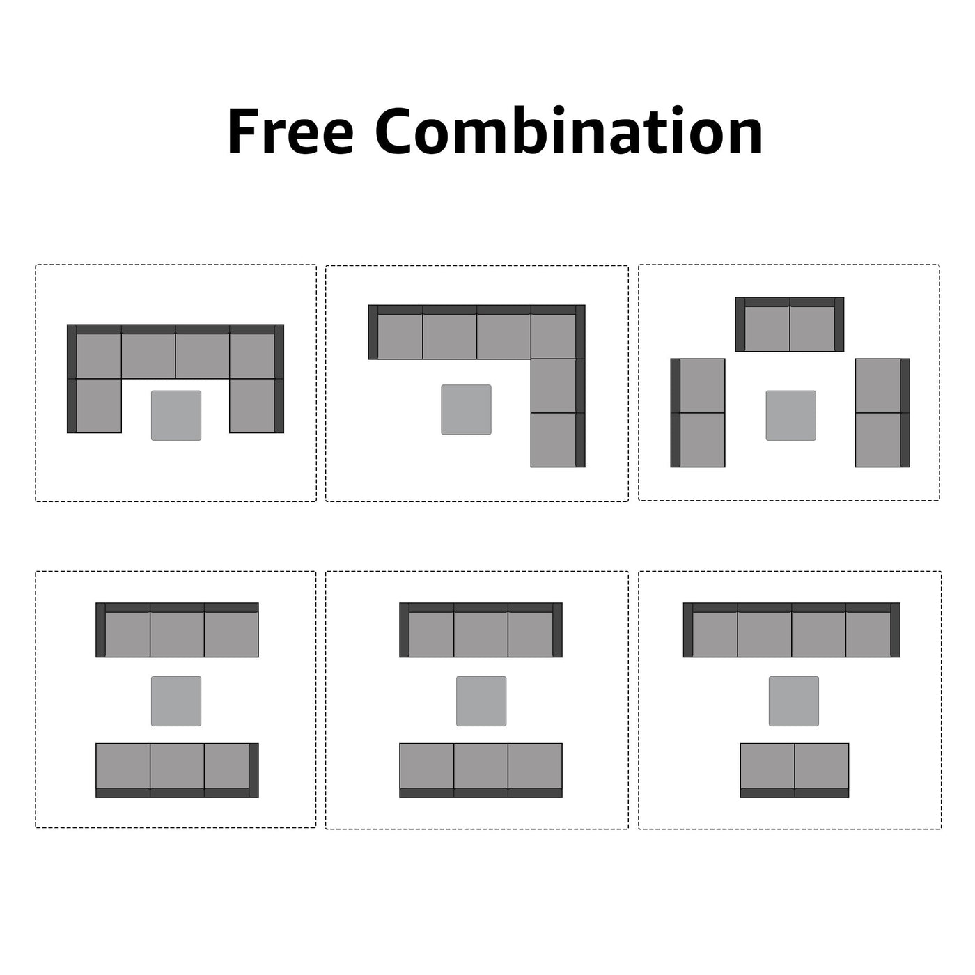 Ensemble de canapés d'extérieur sectionnels rembourrés en osier et acier, 7 pièces