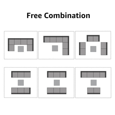 Ensemble de canapés d'extérieur sectionnels rembourrés en osier et acier, 7 pièces