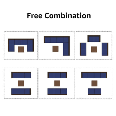 Ensemble de canapés d'extérieur sectionnels rembourrés en osier et acier, 7 pièces