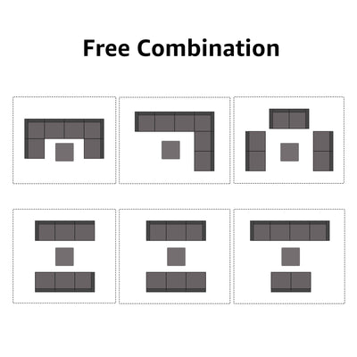 Ensemble de canapés d'extérieur sectionnels rembourrés en osier et acier, 7 pièces