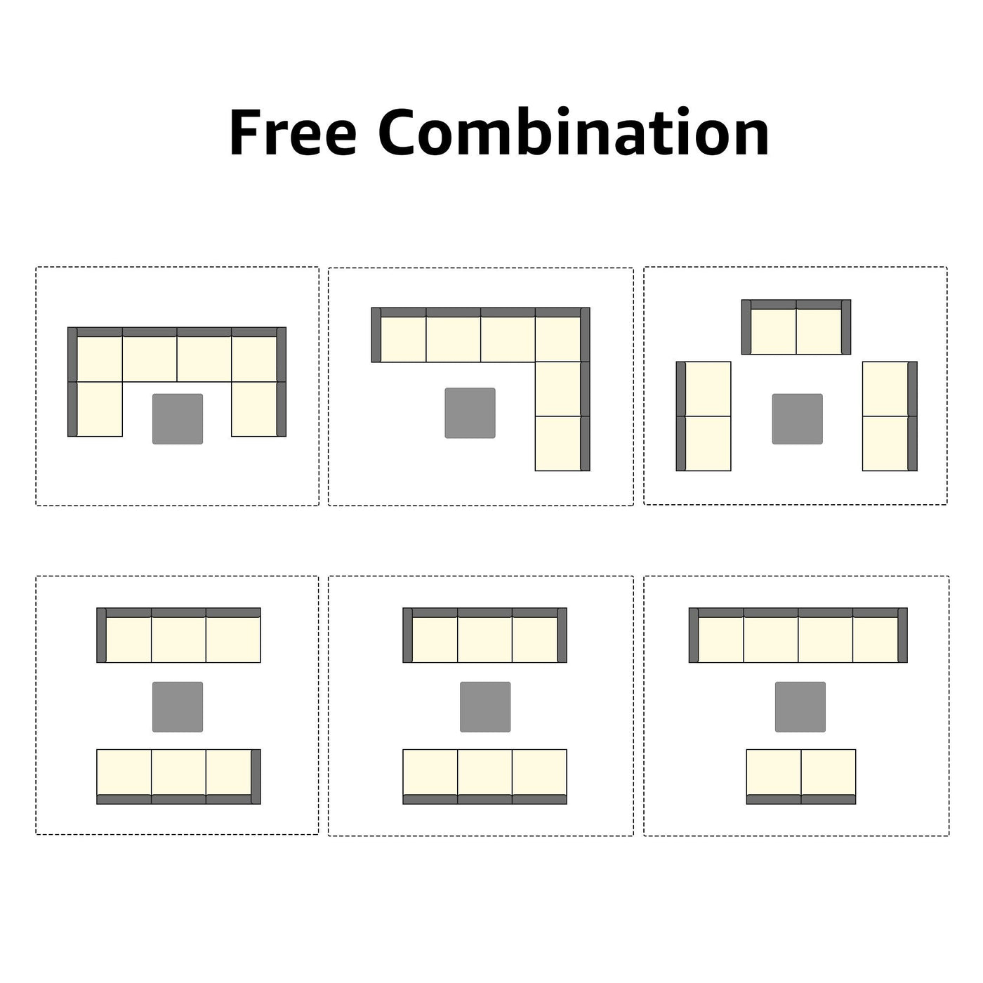 Ensemble de canapés d'extérieur sectionnels rembourrés en osier et acier, 7 pièces