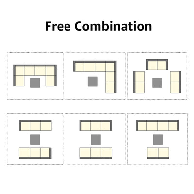 Ensemble de canapés d'extérieur sectionnels rembourrés en osier et acier, 7 pièces