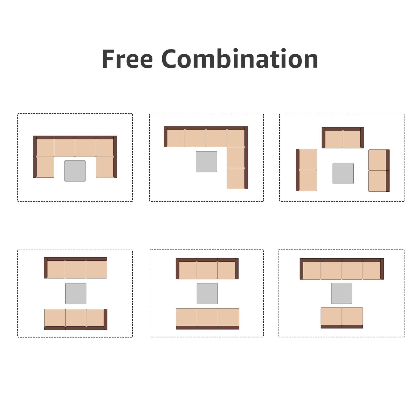 Ensemble de canapés d'extérieur sectionnels rembourrés en osier et acier, 7 pièces