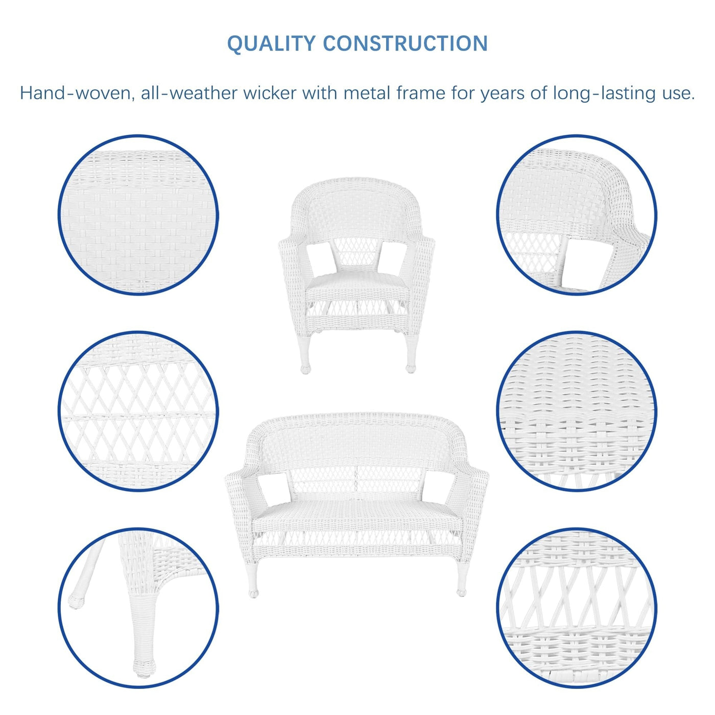 Ensemble de conversation 4 pièces pour patio en osier