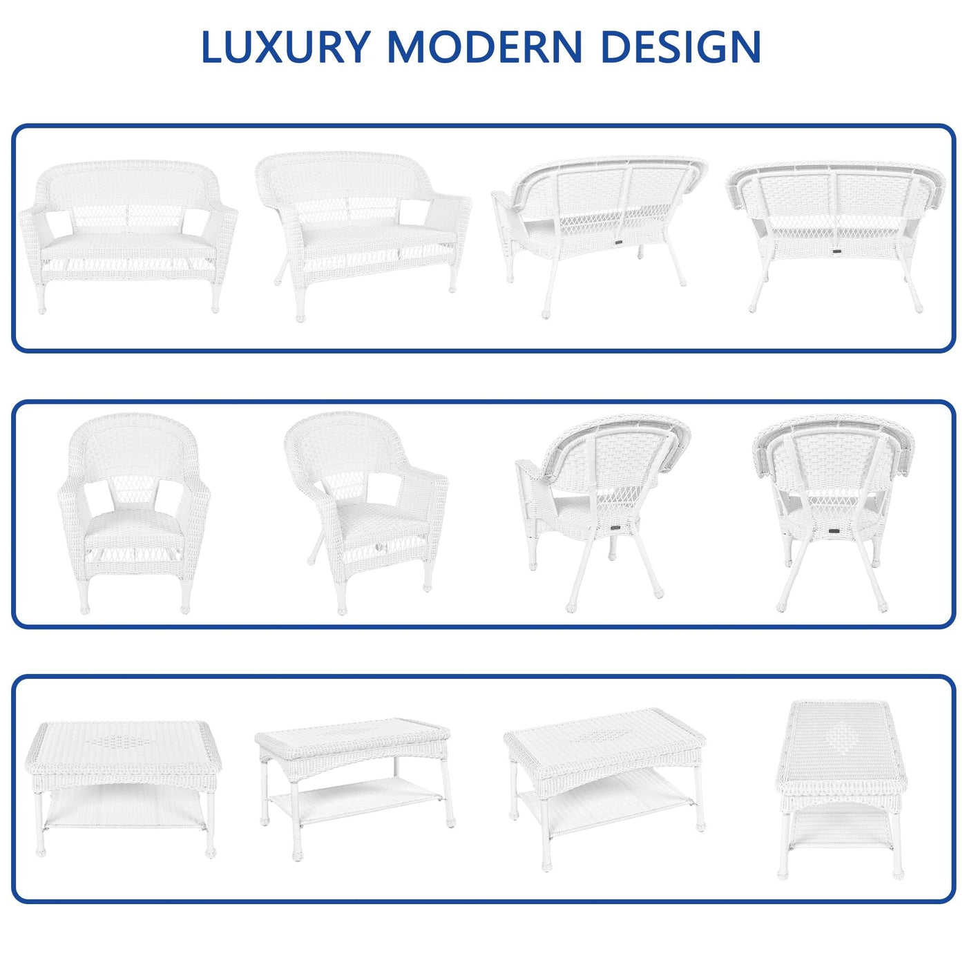 Ensemble de conversation 4 pièces pour patio en osier