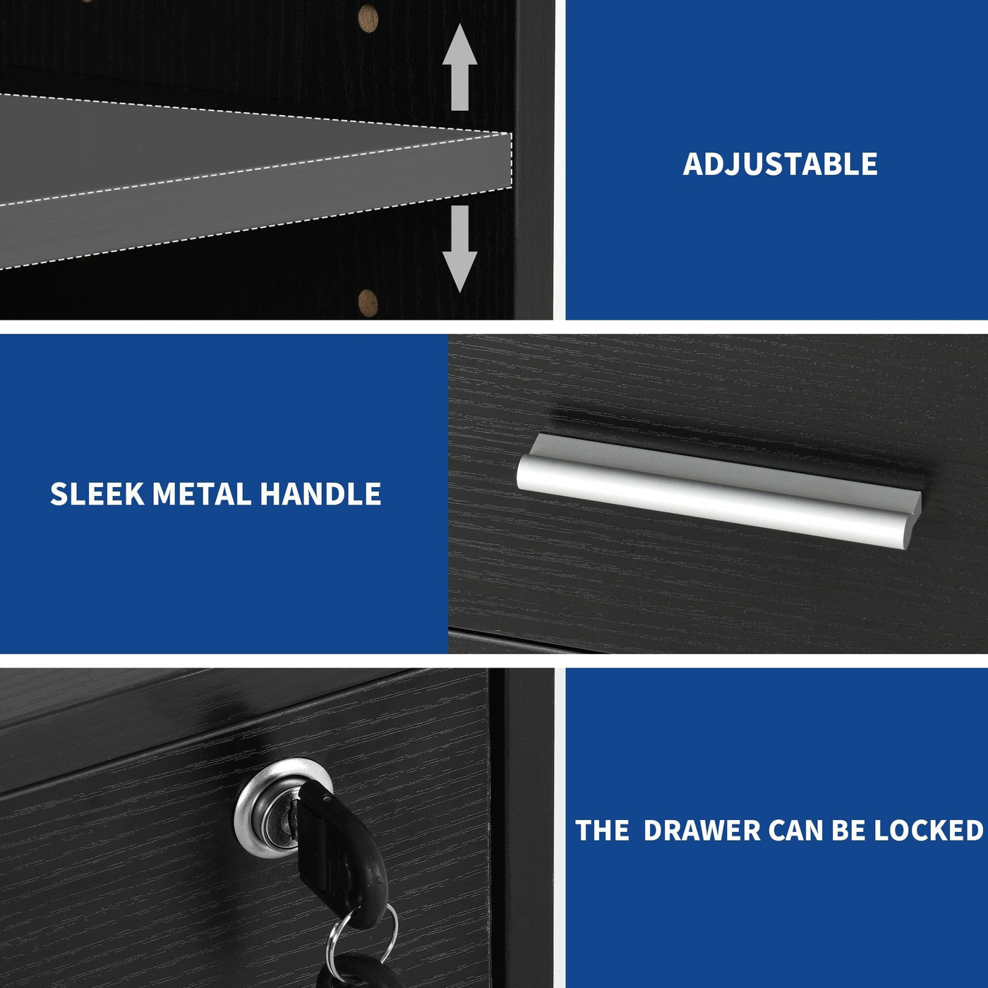 Classeur latéral mobile en bois avec station de charge verrouillable, compatible avec les dossiers de format A4, Lettre et Légal