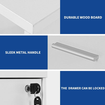 Classeur latéral mobile en bois avec station de charge verrouillable, compatible avec les dossiers de format A4, Lettre et Légal