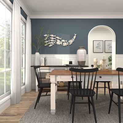 Décoration murale en bois faite main, motif poisson nageur, effet vieilli marron - Blanc - Roche River Decor