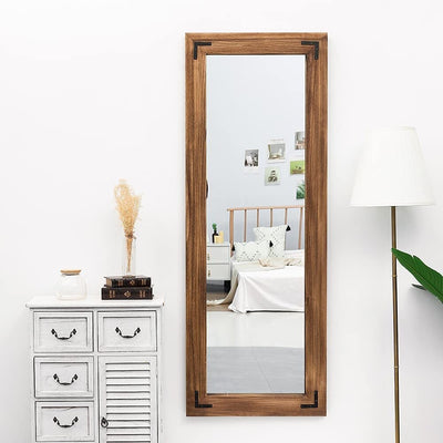 Miroir de sol pleine longueur avec cadre en bois rustique de style ferme - 65 x 24
