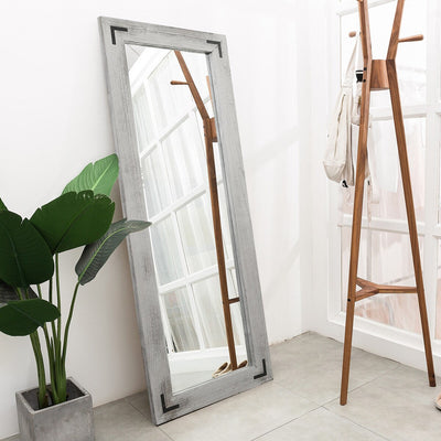 Miroir de sol pleine longueur avec cadre en bois rustique de style ferme - 65 x 24