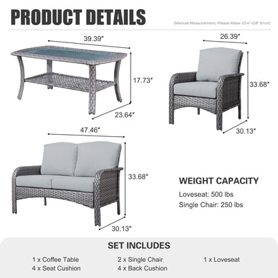 Ensemble de conversation de 4 pièces pour patio extérieur XIZZI avec table