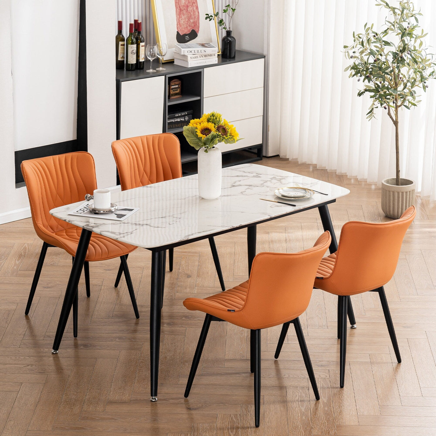 Lot de 2 chaises de salle à manger modernes en cuir rembourré sans accoudoirs