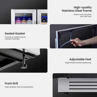 Réfrigérateur à vin/boissons 24 pouces, réfrigérateur double zone pour 20 bouteilles/60 canettes - 24 pouces